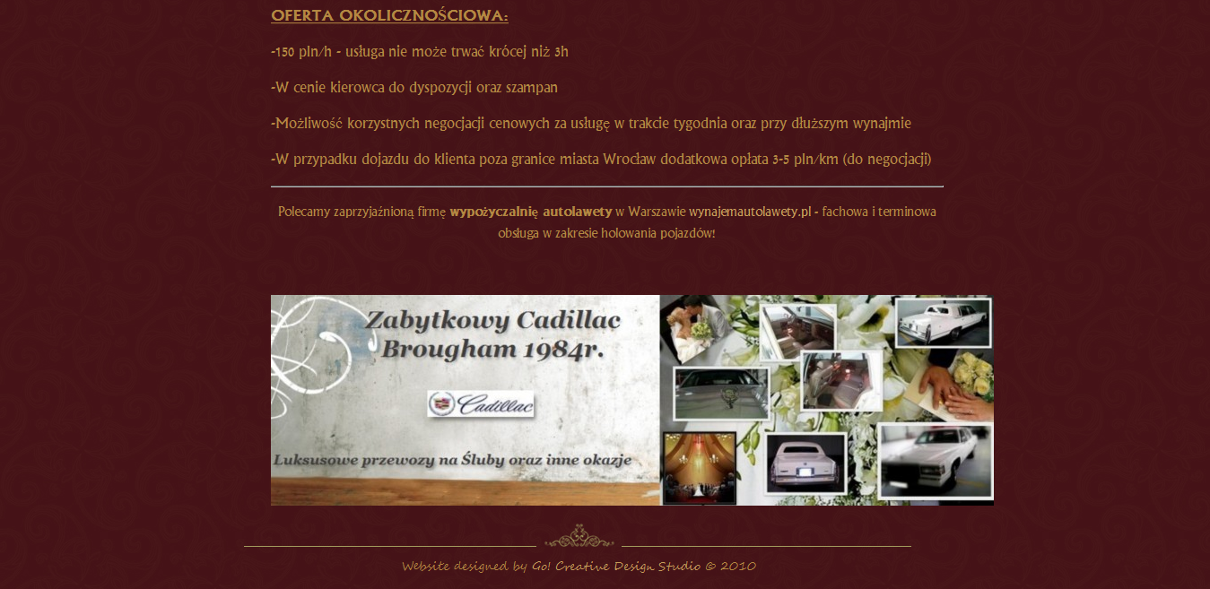 projekt strony internetowej dla firmy Wrocławski Cadillac