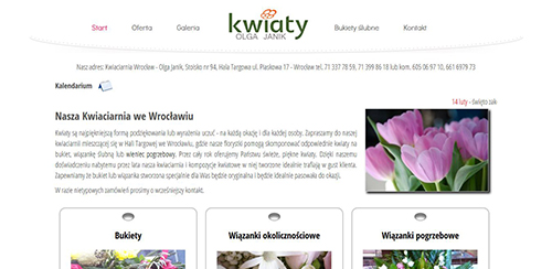 projekt strony internetowej dla firmy Kwiaty na Hali