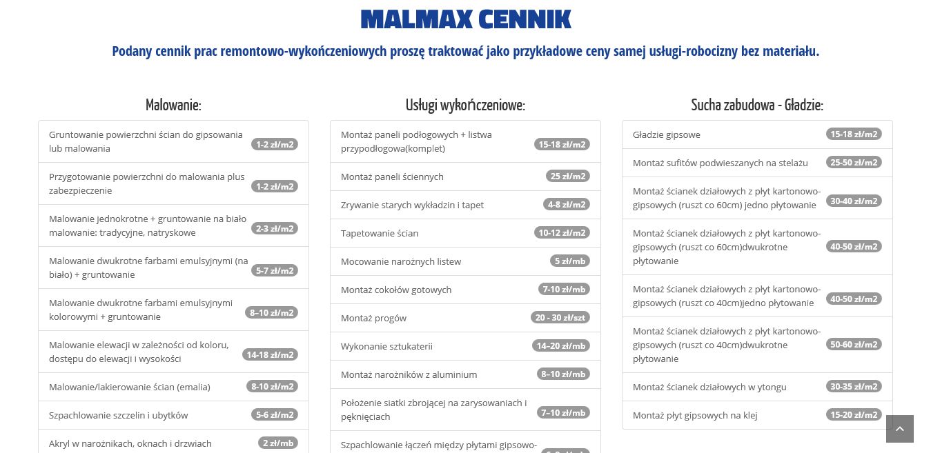 projekt strony internetowej dla firmy Malmax Remonty