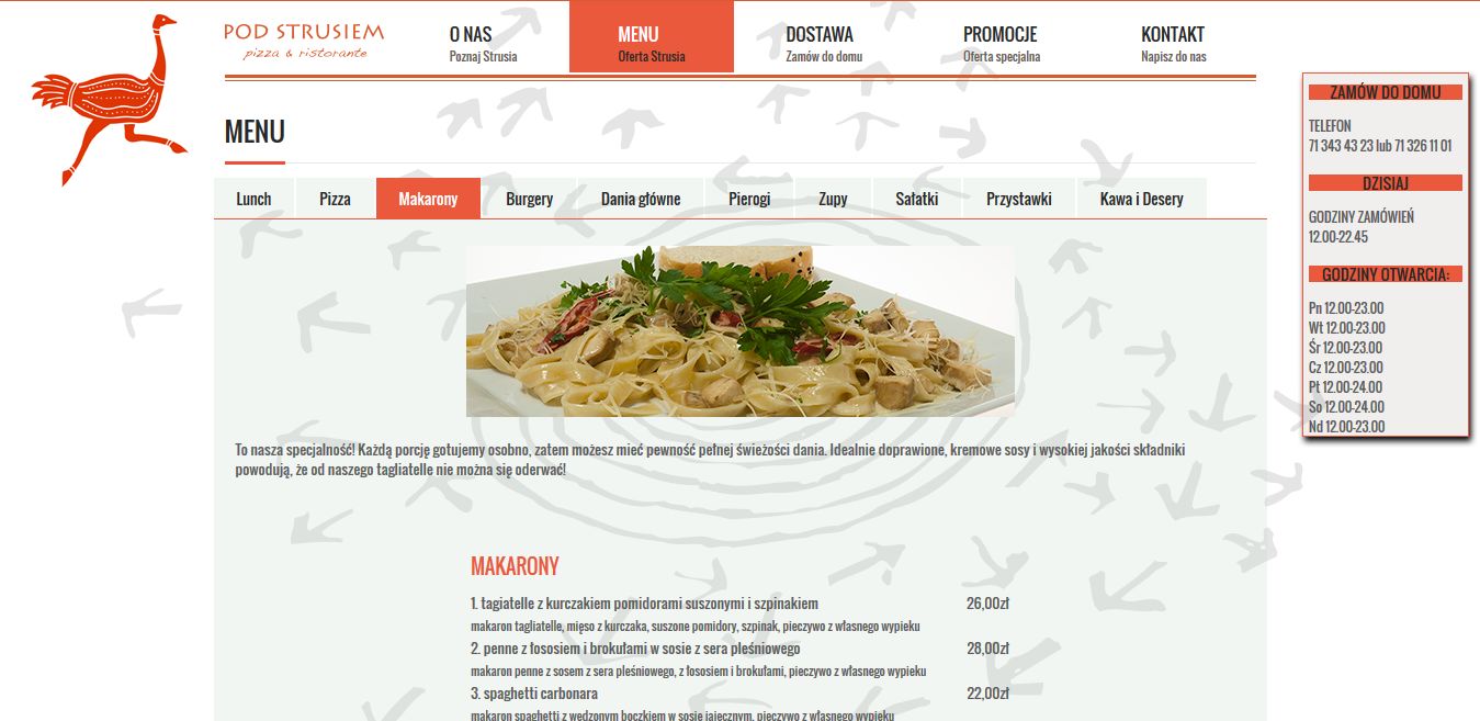 projekt strony internetowej dla restauracji Pod Strusiem