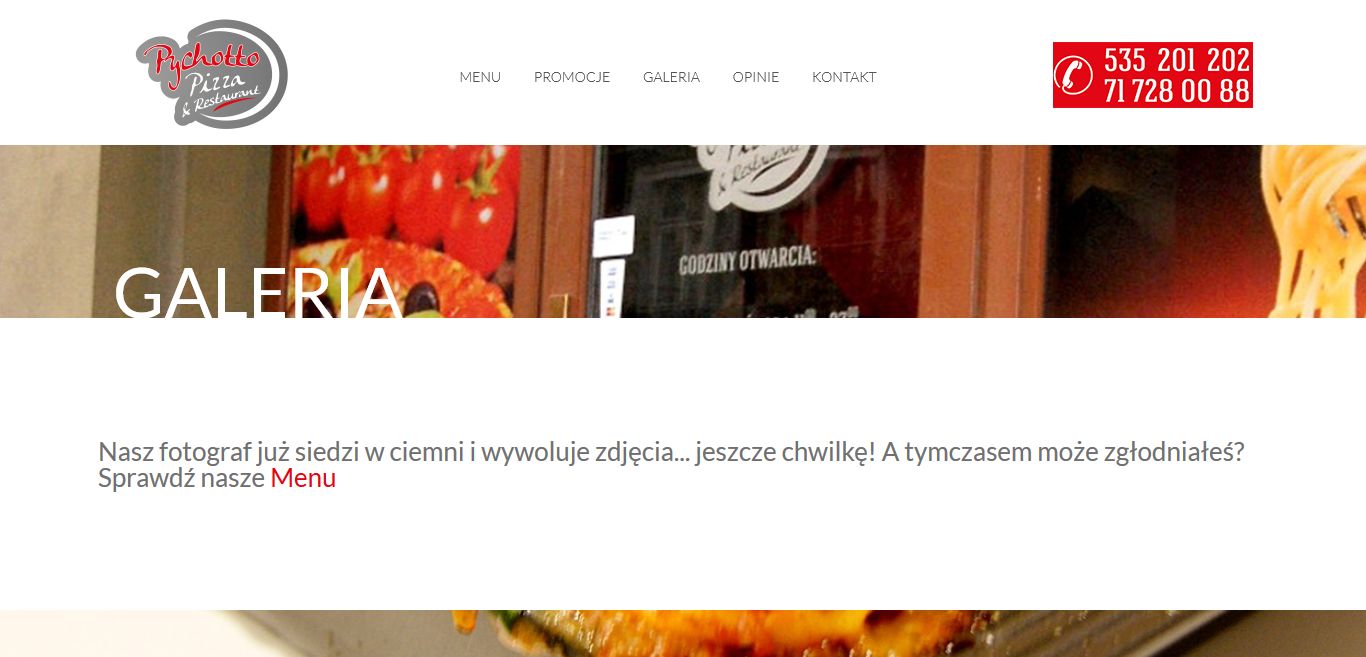 projekt strony internetowej dla Pychotto Pizza & Restaurant