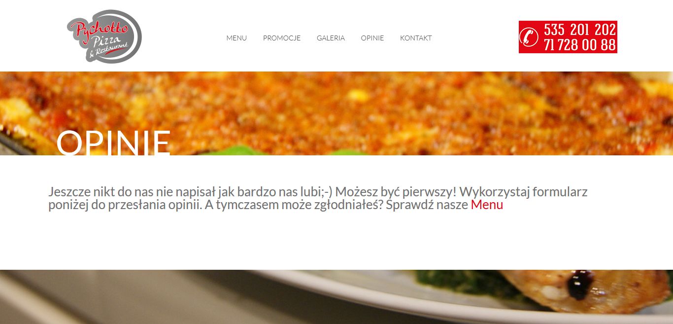 projekt strony internetowej dla Pychotto Pizza & Restaurant