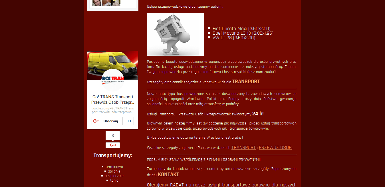 projekt strony internetowej dla firmy transportowej GO! TRANS z Wrocławia