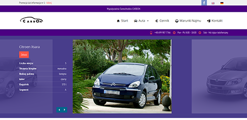 projekt strony internetowej dla Wypożyczalni samochodów Carbon