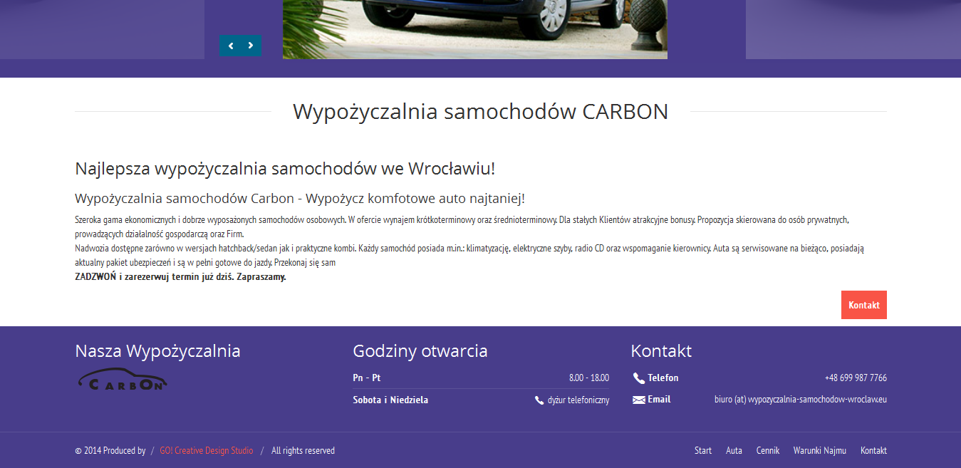projekt strony internetowej dla Wypożyczalni samochodów Carbon